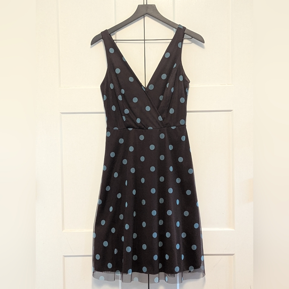 I.N. San Francisco Brown Blue Polka Dots Sz 7 Mesh Overlay Excel Used Jrs